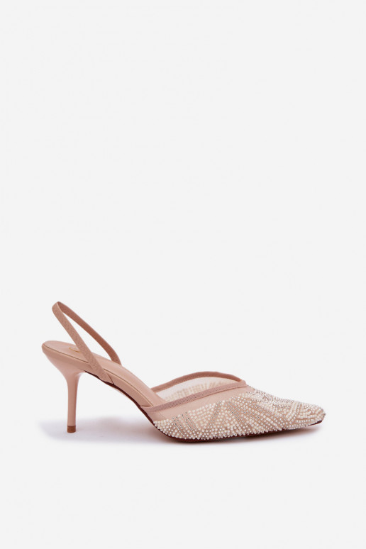 Decorato sandali con rete con tacchi sottili beige Bedira