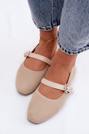 Ballerine in tessuto con cinghie I con fibbie beige Jelisa