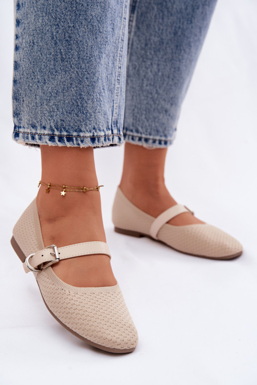 Ballerine in tessuto con cinghie I con fibbie beige Jelisa