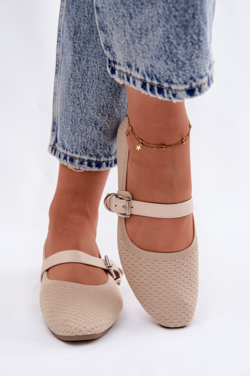 Ballerine in tessuto con cinghie I con fibbie beige Jelisa