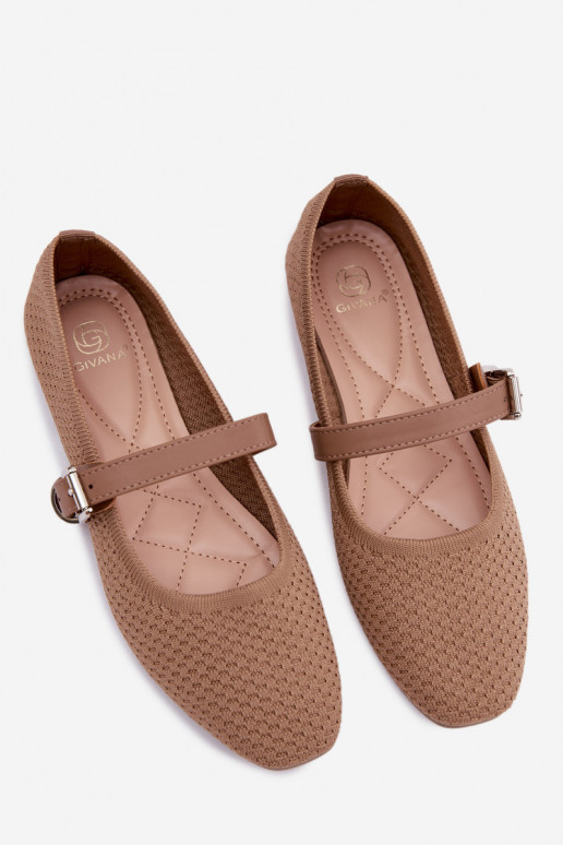 Ballerine in tessuto con cinghie I con fibbie colore kaki Jelisa