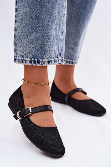 Ballerine in tessuto con cinghie I con fibbie colore nero Jelisa