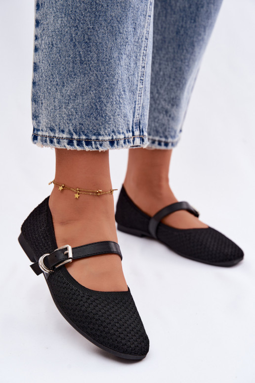 Ballerine in tessuto con cinghie I con fibbie colore nero Jelisa