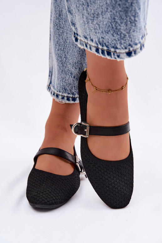 Ballerine in tessuto con cinghie I con fibbie colore nero Jelisa