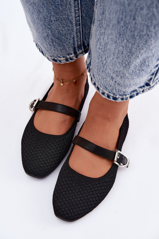 Ballerine in tessuto con cinghie I con fibbie colore nero Jelisa