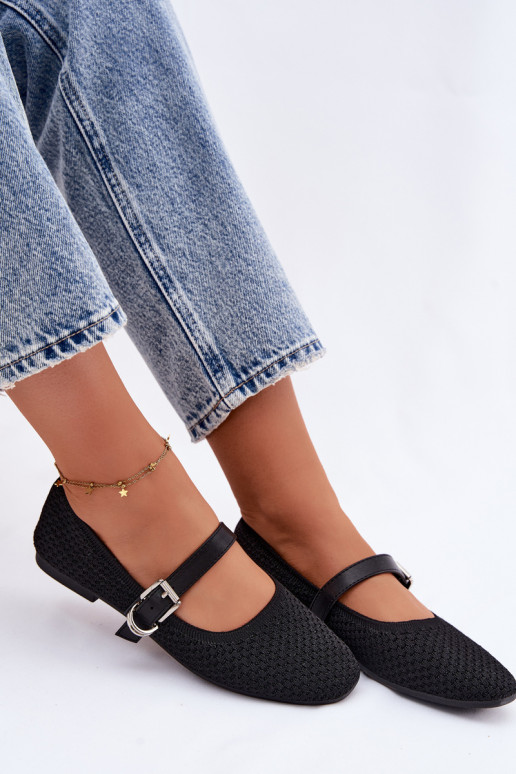 Ballerine in tessuto con cinghie I con fibbie colore nero Jelisa
