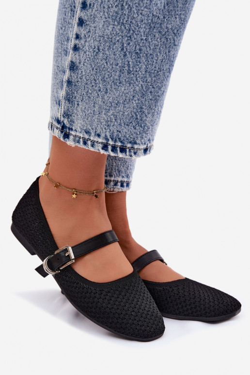 Ballerine in tessuto con cinghie I con fibbie colore nero Jelisa
