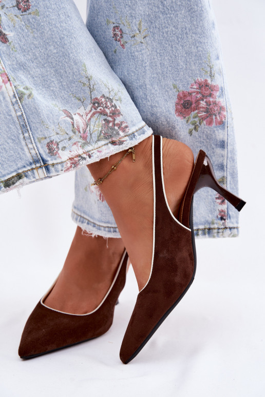 Sandali da donna con tacco sottile color cioccolato Relmira