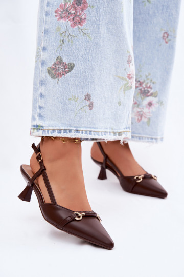 Sandali da donna con tacco appuntito color marrone Felessa 2
