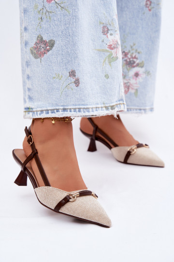 Sandali da donna con i tacchi Ze Szpiczastymi Noskami marrone-beige Felessa 2