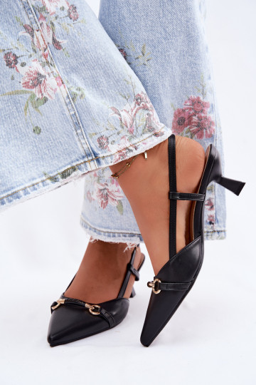 Sandali da donna con i tacchi Ze Szpiczastymi Noskami colore nero Felessa 2