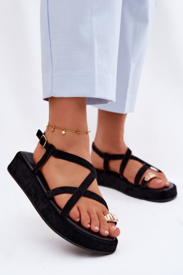 Sandali con piattaforma e dettagli dorati color nero Olmira 2