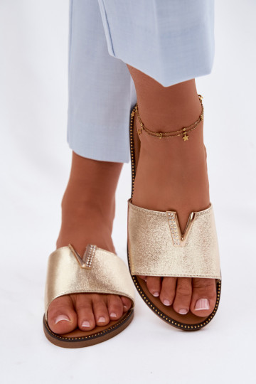 Pantofole Appartamento delle donne Con decorazioni Detalem V colore dorato Nelmira