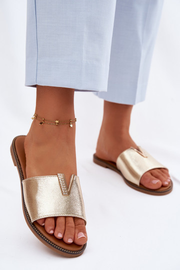 Pantofole Appartamento delle donne Con decorazioni Detalem V colore dorato Nelmira 2