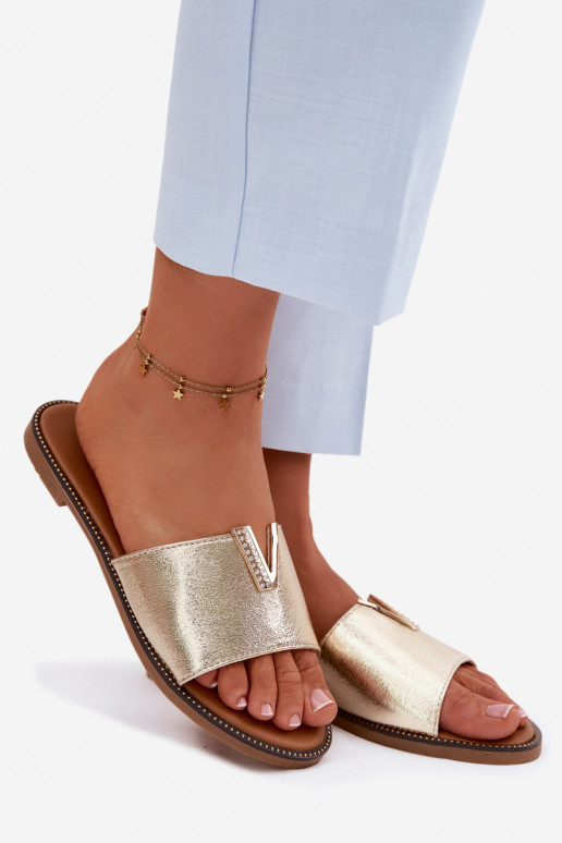 Pantofole Appartamento delle donne Con decorazioni Detalem V colore dorato Nelmira