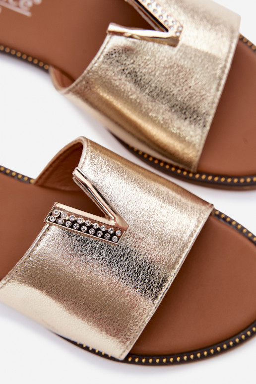 Pantofole Appartamento delle donne Con decorazioni Detalem V colore dorato Nelmira