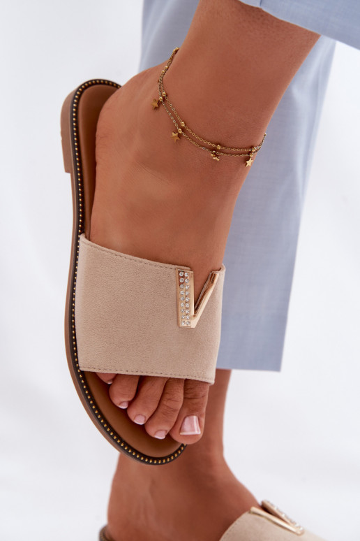 Pantofole Appartamento delle donne Con decorazioni Detalem V beige Nelmira