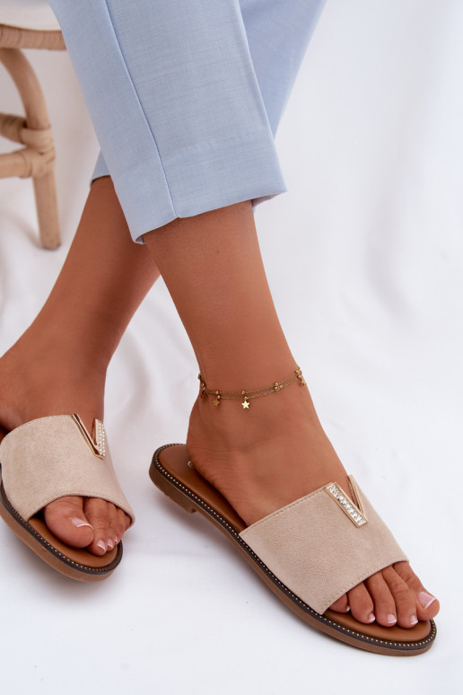 Pantofole Appartamento delle donne Con decorazioni Detalem V beige Nelmira