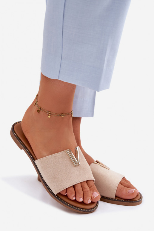 Pantofole Appartamento delle donne Con decorazioni Detalem V beige Nelmira