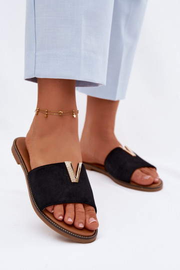 Pantofole Appartamento delle donne Con decorazioni Detalem V colore nero Nelmira 2