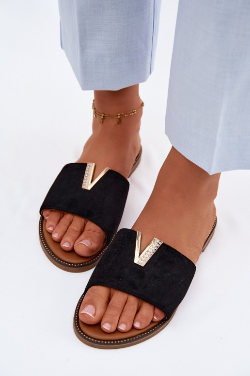 Pantofole Appartamento delle donne Con decorazioni Detalem V colore nero Nelmira