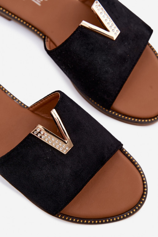 Pantofole Appartamento delle donne Con decorazioni Detalem V colore nero Nelmira