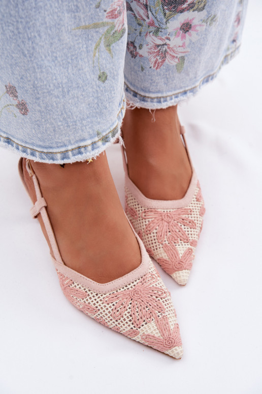 Sandali col tacco alto con fiori colore rosa Kelmira