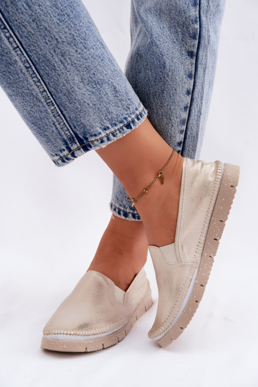 Femminile scarpe Deveciejka Un modello convincente Pelle 03512-25 colore dorato Przecierany