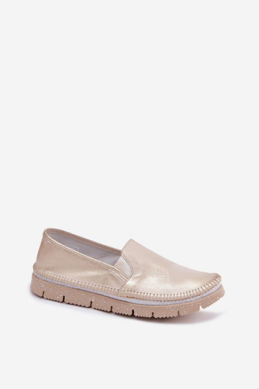 Scarpe da donna dorate slip-on in pelle Przecierany