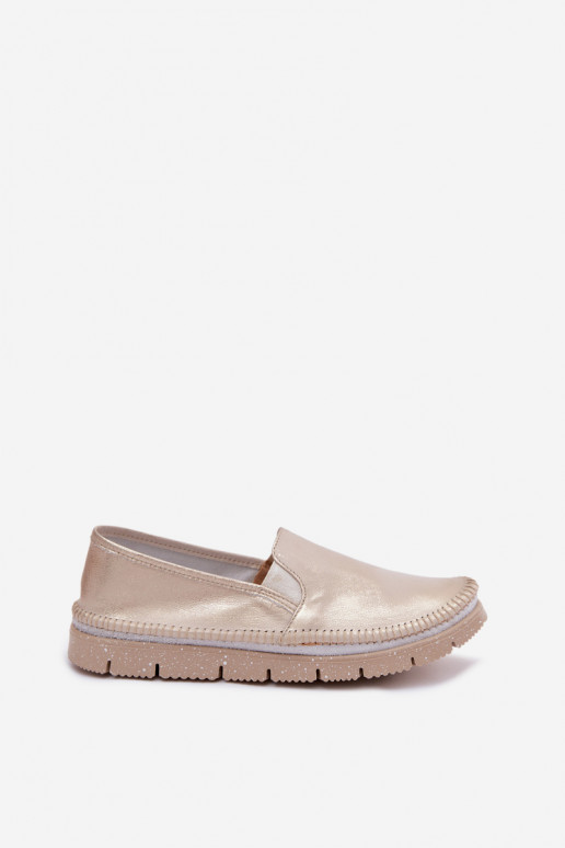 Scarpe da donna dorate slip-on in pelle Przecierany