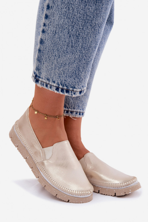 Scarpe da donna dorate slip-on in pelle Przecierany