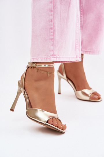 Sandali da donna dorati con tacchi sottili in ecopelle Olissey 2