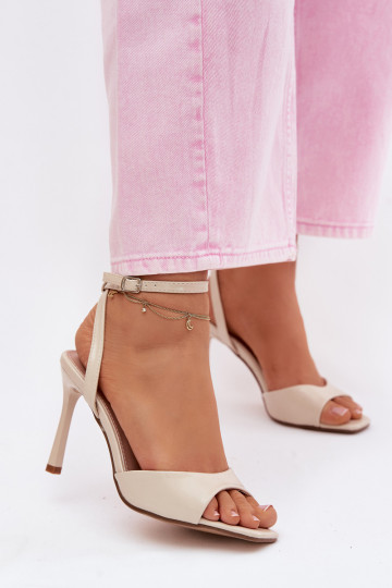 Sandali da donna color sabbia con tacchi sottili in ecopelle Olissey 2