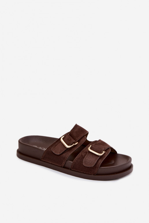 Pantofole da donna Ze colore doratomi con fibbiemi CzekoladoAe Pelorin