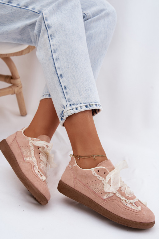 Scarpe modello sneakers Femminile con pizzo colore rosa Ilrene