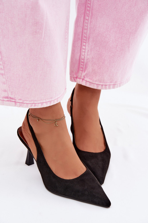 Sandali da donna con tacchi sottiliImitacji dalla pelle scamosciatau colore nero Saria