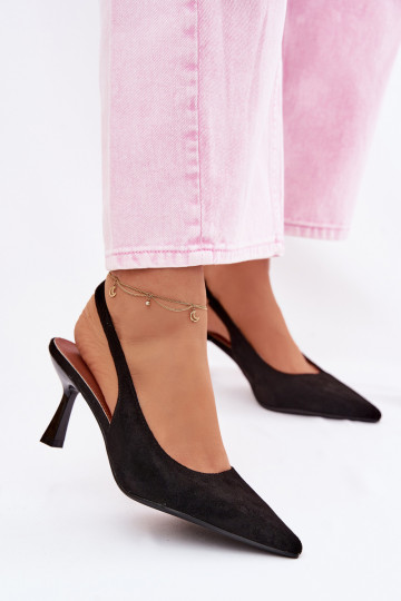 Sandali neri con tacco sottile in suede sintetico Saria 2