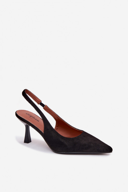 Sandali neri con tacco sottile in suede sintetico Saria