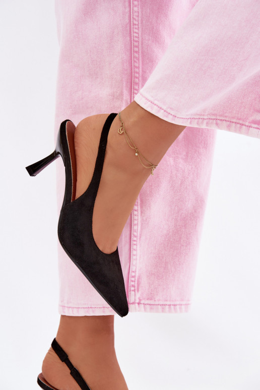Sandali neri con tacco sottile in suede sintetico Saria