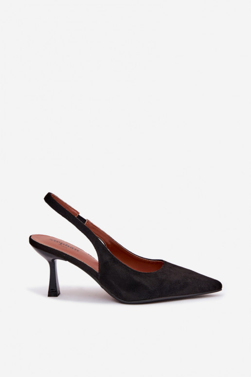 Sandali neri con tacco sottile in suede sintetico Saria