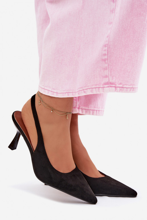 Sandali neri con tacco sottile in suede sintetico Saria