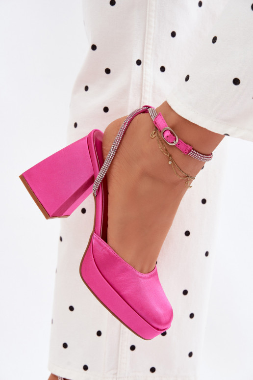 Sandali rosa su tacchi robusti con borchie scintillanti Seraphina