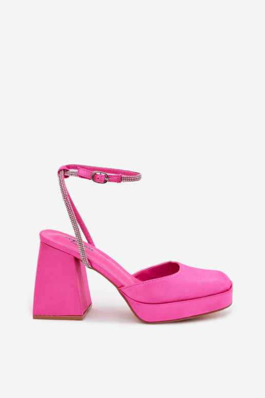 Sandali rosa su tacchi robusti con borchie scintillanti Seraphina