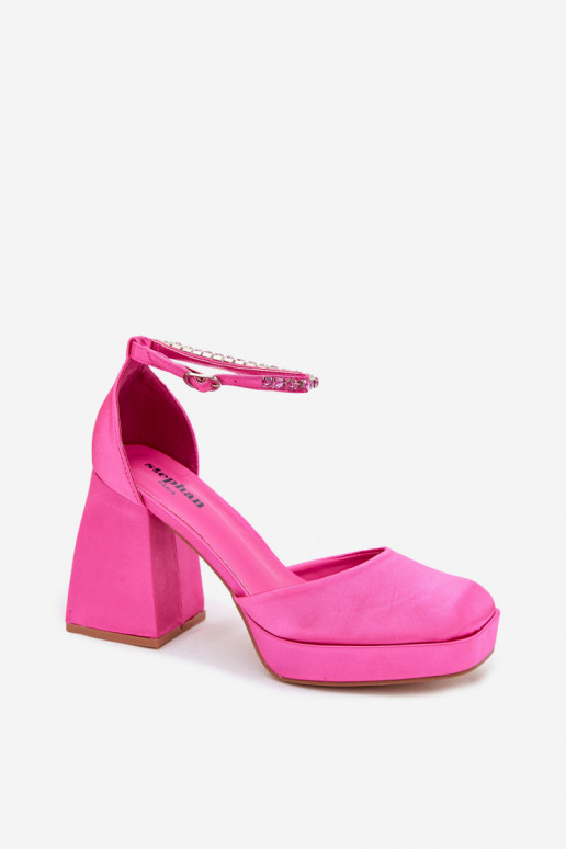 Sandali rosa con tacco e finitura in satin Calistae