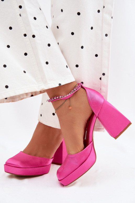 Sandali rosa con tacco e finitura in satin Calistae