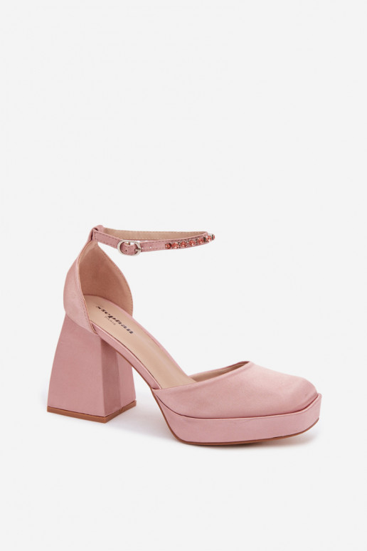 Sandali color champagne con tacco e finitura in satin Calistae