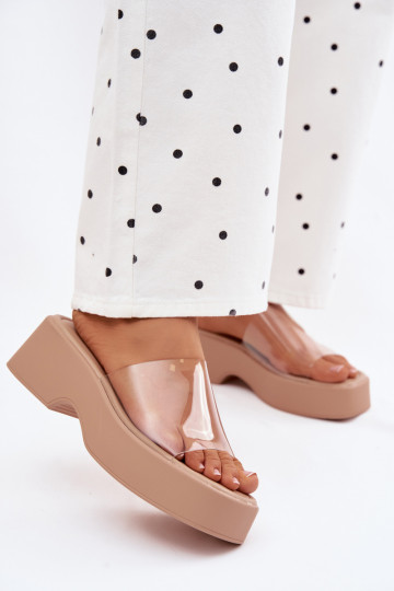 Pantofole da donna con una piattaformaTransparentnym Strisceem beige Selestia 2