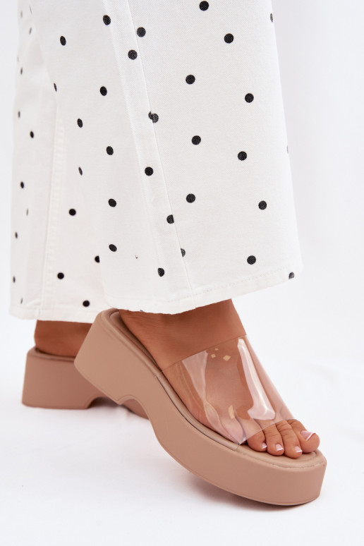 Pantofole da donna con una piattaformaTransparentnym Strisceem beige Selestia