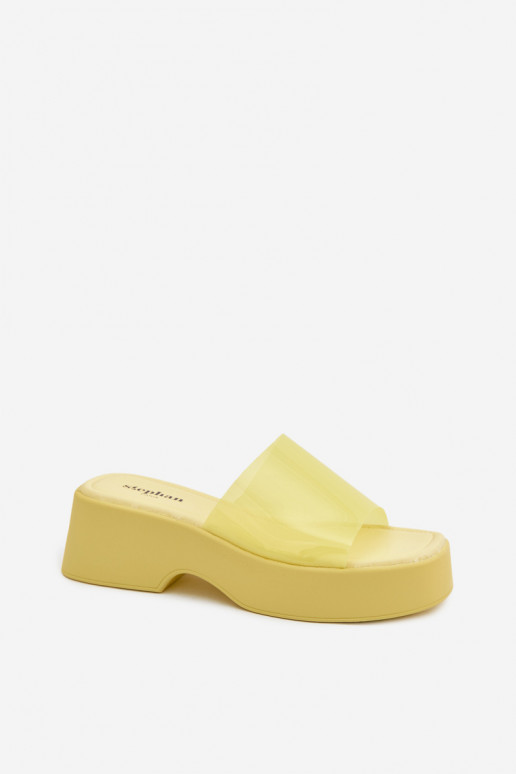 Pantofole da donna con una piattaformaTransparentnym Strisceem colore giallo Selestia