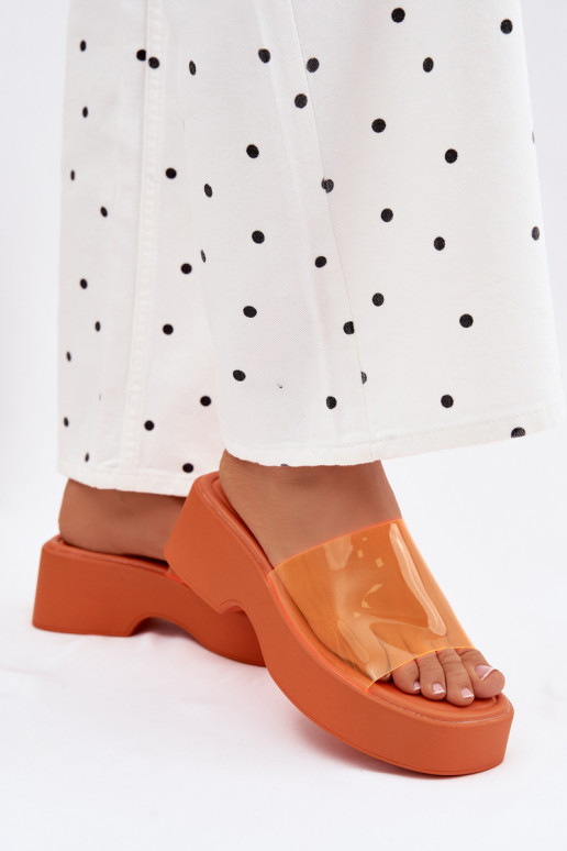 Pantofole da donna con una piattaformaTransparentnym Strisceem colore arancione Selestia